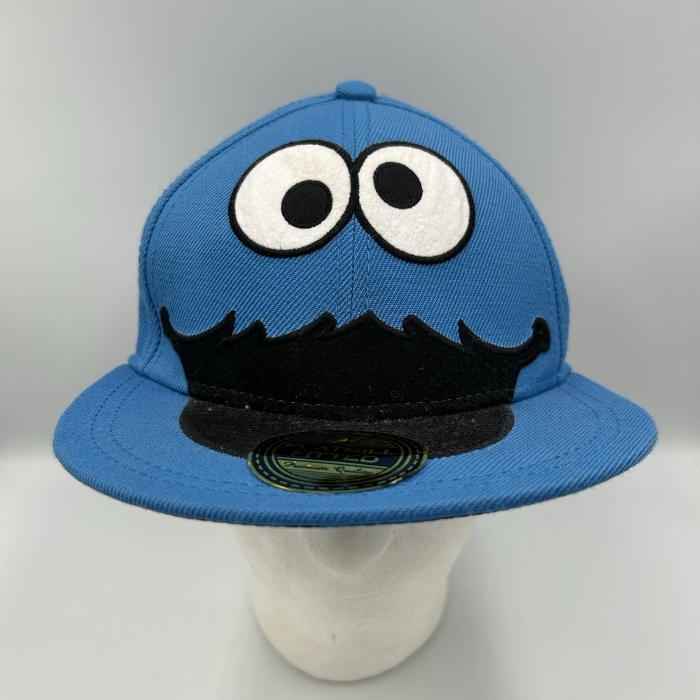 Sesame Street Cookie Monster Big Mouth Fitted Hat Cap Muppets Blue L/XL